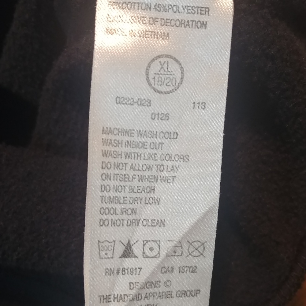 Men's small jacket, youth XL sweatshirt